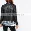 2015 Hot customized Lady's fashion Leather Jacket with Waterfall Front and Quilt Detail for women