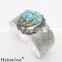Free Shipping Marvelous Real Blue Turquoise Jewelry Handcraft 925 Sterling Silver Wide Bangle CUFF