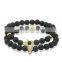 KJL-ST0026 real 24K gold 8mm black lava Stone Beads Hot Sell 8mm Natural tiger eye stone Tai chi Design pendant Bracelet &Bangle