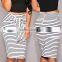 Stylish Ladies Women Sexy High Waist Striped Stretch Bodycon Package Hip Knee Length Skirt