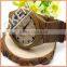 new high quality crystal fashion wooden watches with leather band