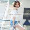 Women fashion white off shoulder boat neck short sleeve lace top blouse