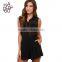 HAODUOYI Women Black Chiffon Ruched Cut Out Waist Hollow Back Rompers Playsuits