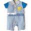 Latest Designs Short Sleeve Blue Stripes With Yellow Pockets Babywear Romper Cotton Baby Clothes