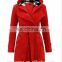 2016 new fashion long jacket with pocket and hat winter woman trench drapey coat