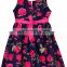 Blue And Pink Floral Cotton Frock With Pink Belt And Flower