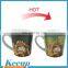 Promotional custom printed Temperature sensitive Color Changing ceramic mug with heart shape handle for 2015 best wedding gifts