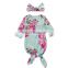 Soft cotton baby sleeping bag with hairband set floral print baby knotted gown