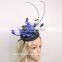 New Design Black Base Sinamay Fascinator Hat With Blue Fabric Flower