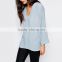 Blue colour lady chiffon blouse sexy v neck tops for women 2016 wholeale