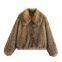 Fox yellow-brown natural color artificial fur coat, short style blouse with edgy girlish vibe