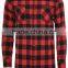 2016 Autumn 100% Cotton Side Zip Red and Black Longline Elongated Plaid Mens Flannel T Shirts