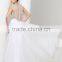 Modest Scoop Neck Cap Sleeves Chiffon Beaded Crystals Sheer White Evening Gowns HA-155