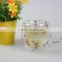 beautiful decaling pattern borosilicate double wall glass cup