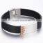 2016 trending products Genuine Black Leather stainless steel cuff bracelets clasps for leather bracelets bangle