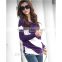 Fashion Women 2015 Clothes Spring Bat Sleeve Stitching Long Sleeves T-shirts Patchwork Stripe Casual Tops Blouses