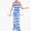 lady's stripe print lace knitting sleeveless maxi dress