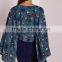 2016 latest fashion design lady printed cape sleeve tie front blouse