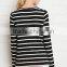 Girls round collar stripe cotton long sleeve sweater