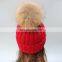 Stock purity color crochet raccoon/fox fur pompom fashion winter beanies