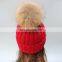 2015 Winter fur pompon hats female high quality knitted hat with ball top for women