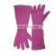 HANDLANDY Cow Split Leather Long Garden Gloves Roasting Heat Resistant Hand Protective Pink Work Glove