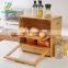 Bamboo Bread Box for Kitchen Counter 2 Adjustable Layer Wooden Bread Bin with Acrylic Glass Window and Storage Drawer