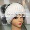 Cute Rabbit Fur With Silver Fox Fur Winter Pompom Headwear for Young Girls