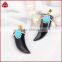 Wholesale Natural big black agate crescent horn pendant, Fashion boho crescent horn pendant with turquoise Charm