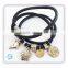 China produced dolphin shaped metal pendant cord black muti-layer leather charm bracelet