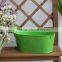 Hottest Item Waterproof Oval White Green Flower Vintage Galvanized Metal Planter With Wood Handles
