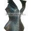 Women 16 Double Steel Bone Leather Fabrics Zippered With Thick Rope Tie Belt Overbust Shaper Corset