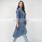 TWOTWINSTYLE Coat V Neck Three Quarter Pockets A Line Blue Coats Female  Denim Streetwear
