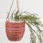Best Seller Pink Stripe Seagrass Hanging Planter With Lining Straw Planter Storage Basket Plant Holder High Quality