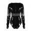 Top sale high quality trendy sexy black wet look long sleeve leather bodysuit