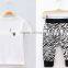 Kids Cotton Sportswear White Black Striped T-shirt & Cartoon Pants Casual Suits