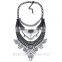 Fashion Jewelry vintage gunmetal with rhinestone and resin fringe bib statement necklace, 8 colors chunky necklace