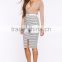 Fashion zip-up front classic stripe skirt women high waist pencil skirt