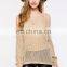 Fashion women open knit long sleeves cold shoulder pullover sweater