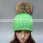 Hot sale lady pom pom beanies wholesale acrylic raccoon fur ball beanies