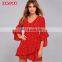 wholesale lastest dress design long sleeve v neck wrap dress polka dot women ruffle dress