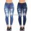 DiZNEW 2018 Fashion Style Sky Blue Women's Skinny High Rise Ripped Waist trousers women Jeans