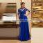 Vestido azul royal Long Dress Party Evening Gown Half Sleeves Lace Prom Gown Chiffon Zipper Robe de soiree