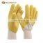 Yellow nitrile latex wrinkling work gloves safety construction for work Yellow crinkle latex coated. Woven liner back open glove