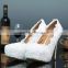 C71588A custom make ivory thin heel lace bridal wedding shoes