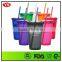 16oz Bpa Free Plastic Custom Double Wall Tumbler With Straw