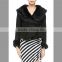 Customized women's black 100% Tuscany sheepskin suede jacket with large soft fur collar