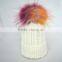 Myfur Elegant Women White Color Wool Blend Hat and Cap with Fur Ball Top