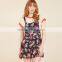 Navy floral wide adjustable straps lady's short overall with pockets