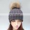 Dark grey winter fur pom warmer genuine raccoon fur pompon women hats